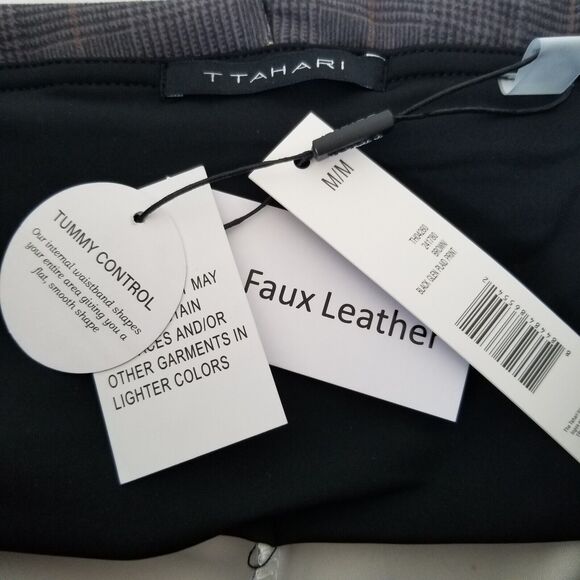 Tahari Faux Suede Pants Pull On Slim Leg Gray Plaid Size M Tummy Control New - Picture 8 of 11